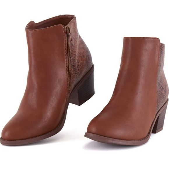 Women’s Chunky Block Heels Booties with Side Zippe - Picture 1 of 6